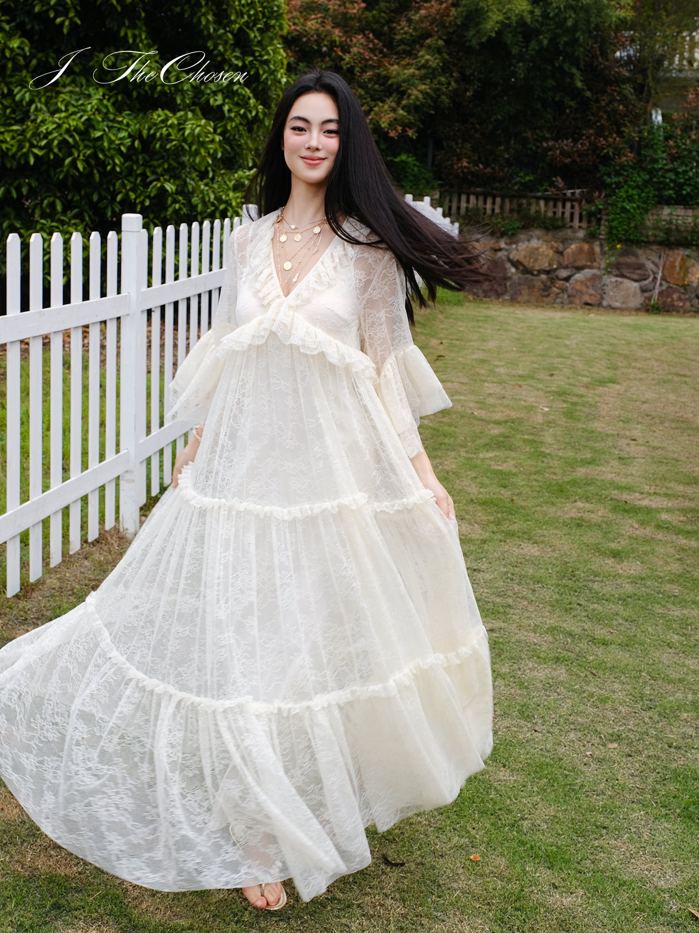 J TheChosen Lace Layered Ruffle Dress