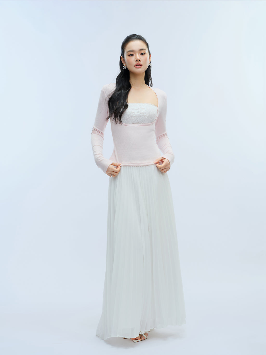 J TheChosen Faux Two-Piece Sequin Lace Knit Top