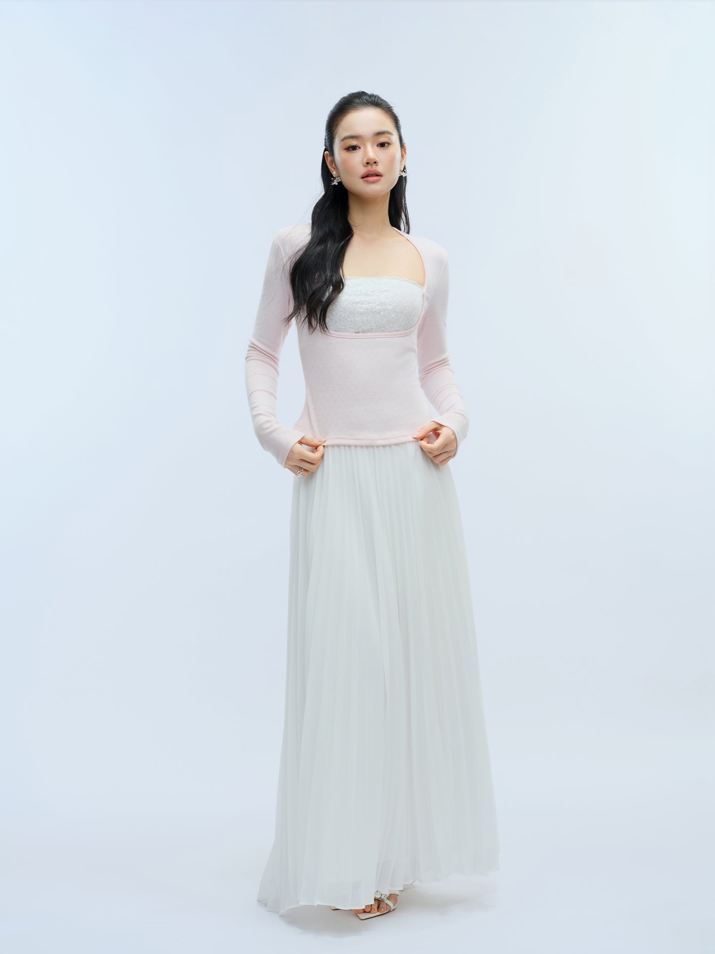 J TheChosen Faux Two-Piece Sequin Lace Knit Top