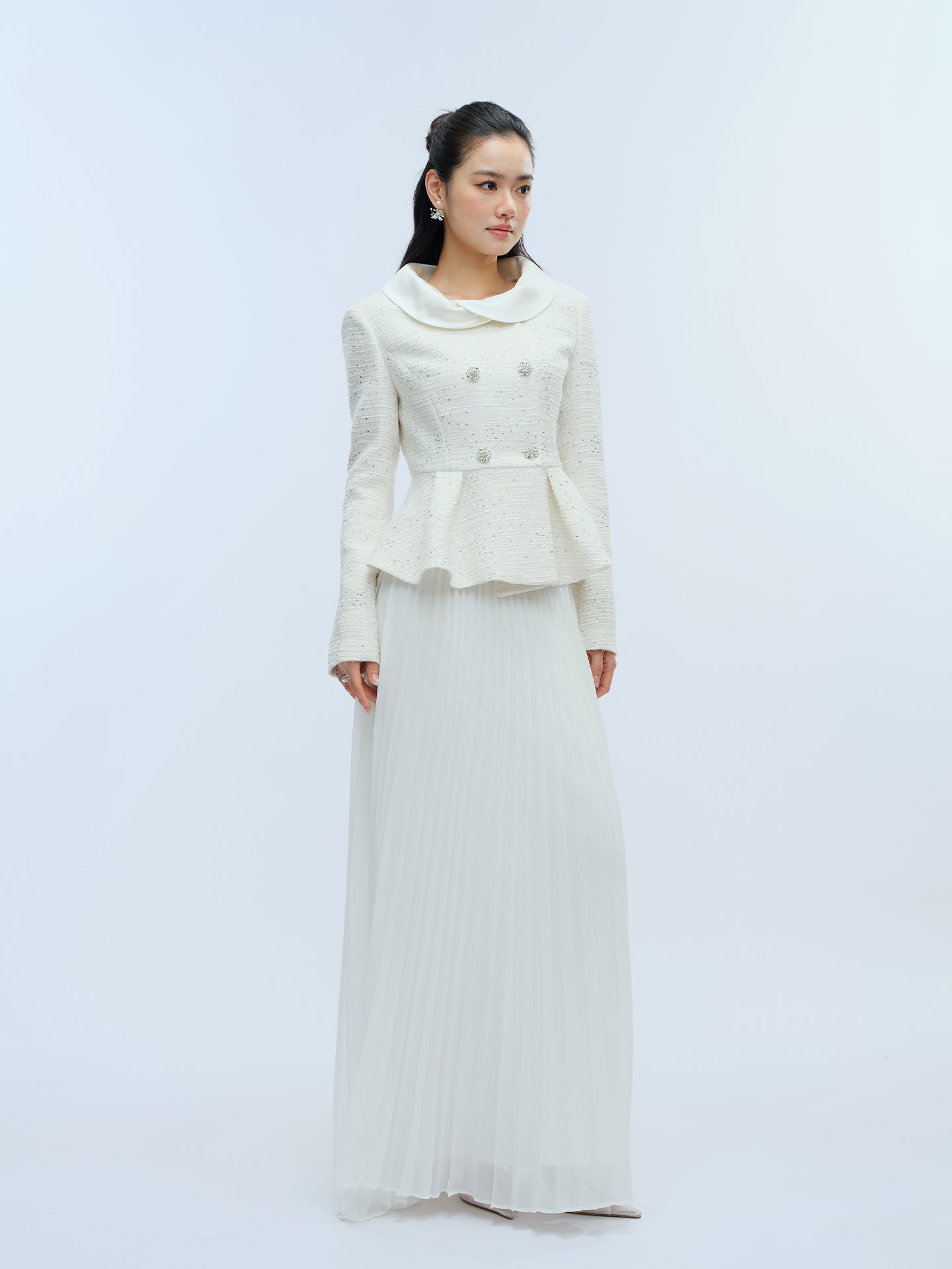 J TheChosen Crystal Pleated Tweed Set