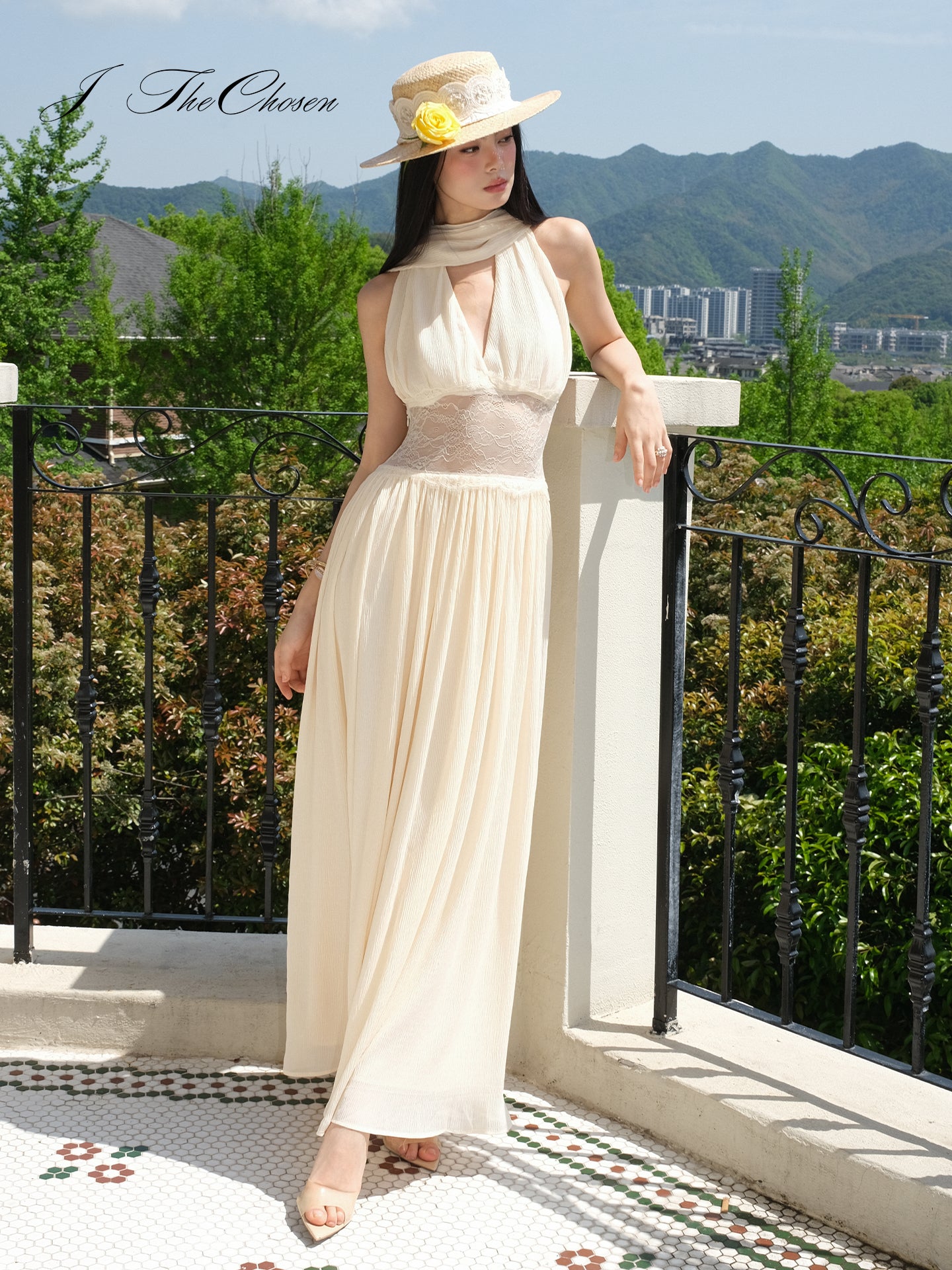 J TheChosen Textured Lace Halter Dress