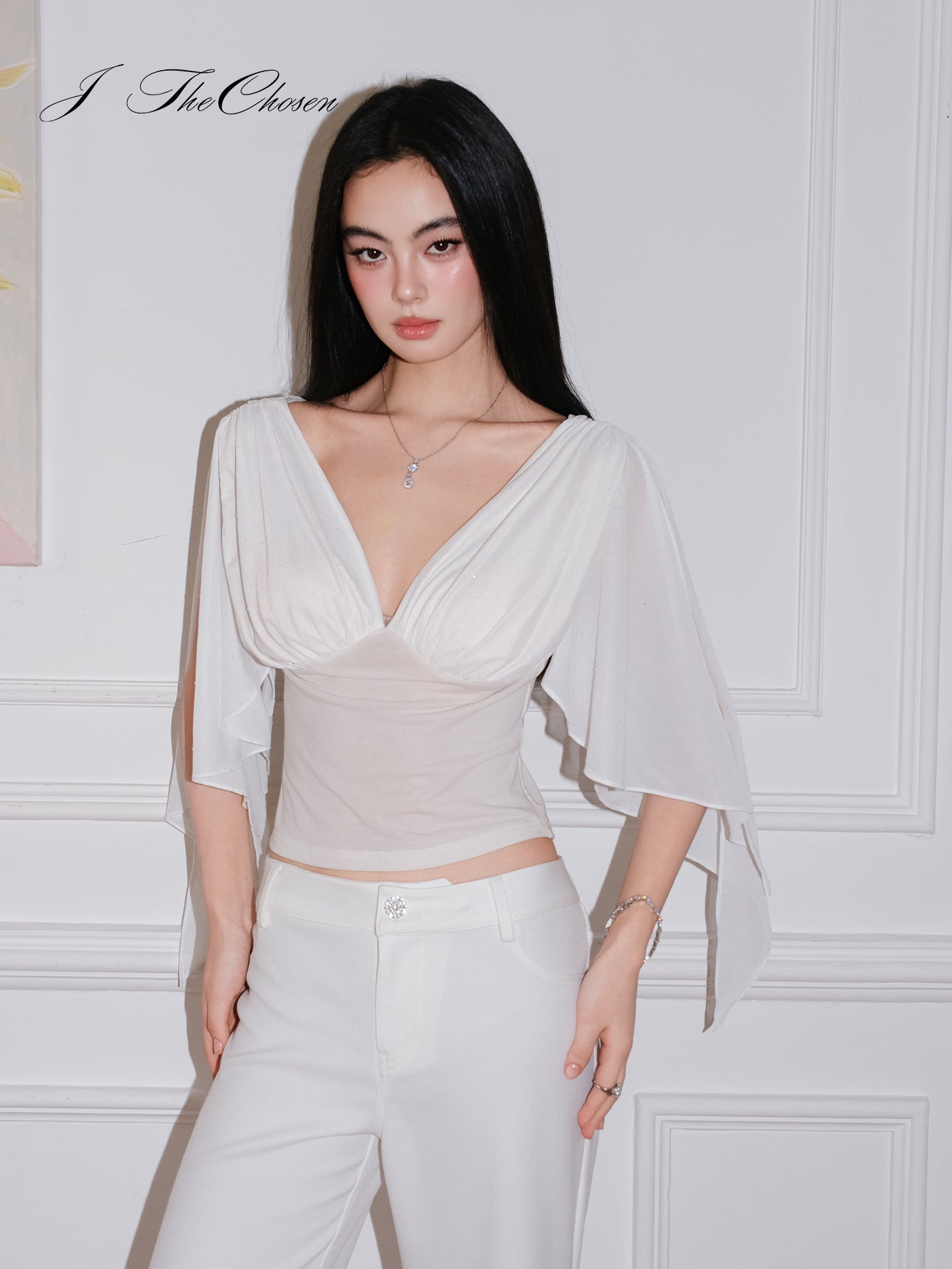J TheChosen White Mesh Rhinestone Top
