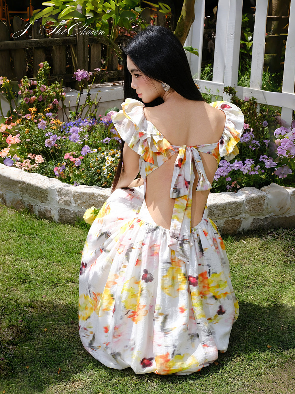 J TheChosen Ombre Floral Ruffle V-Neck Vacation Dress
