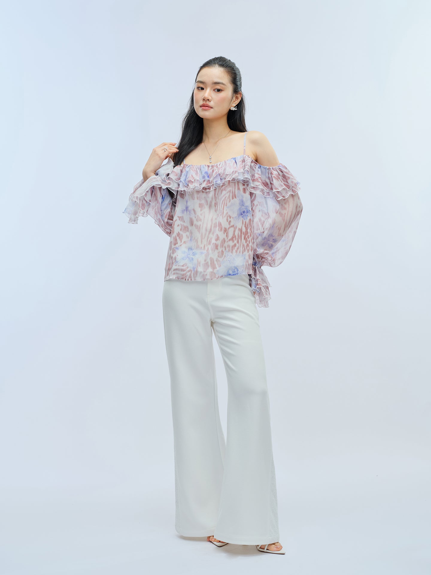 J TheChosen Leopard Chiffon Ruffle Top