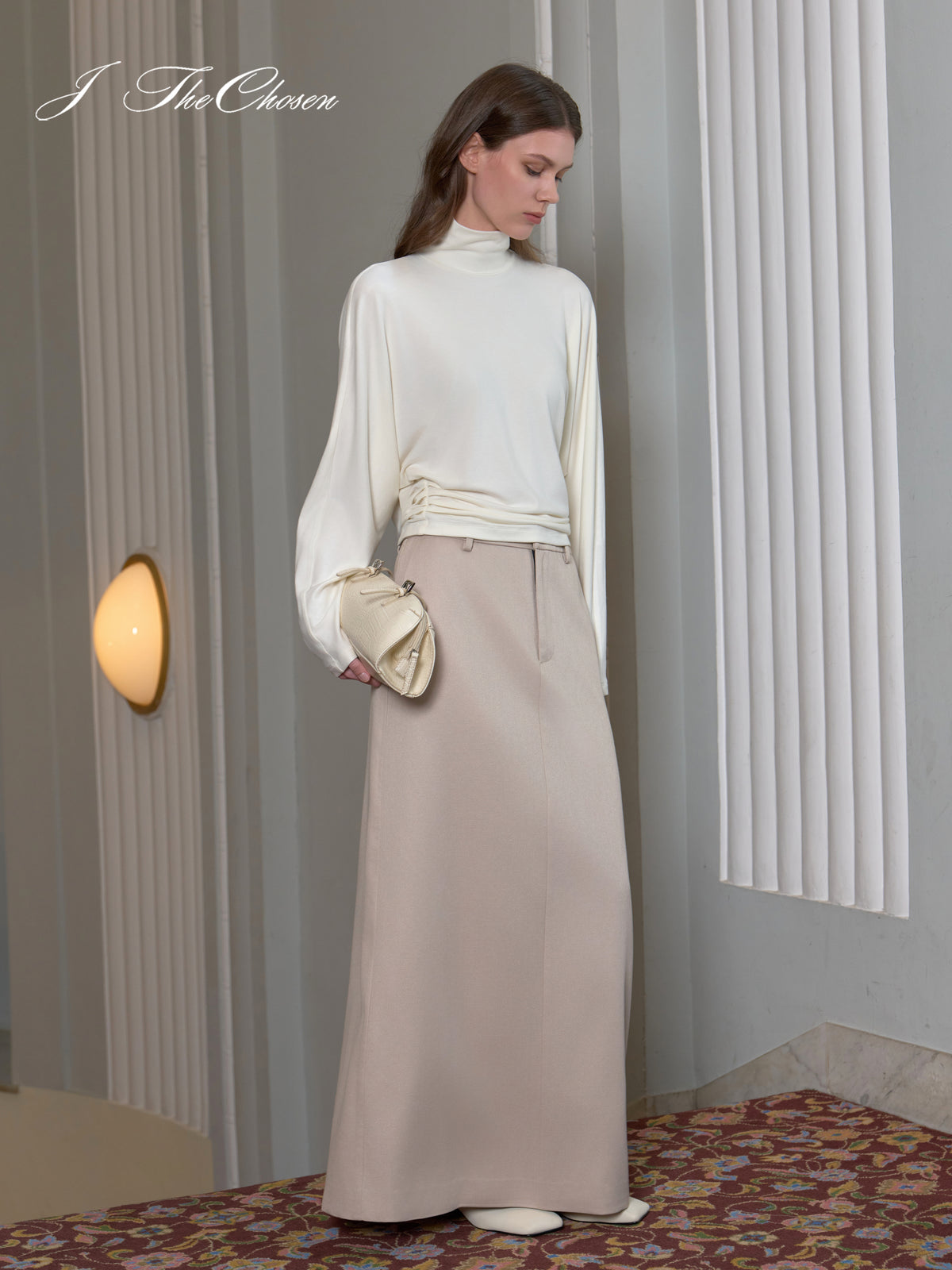 J TheChosen Shimmer Straight A-Line Midi Skirt