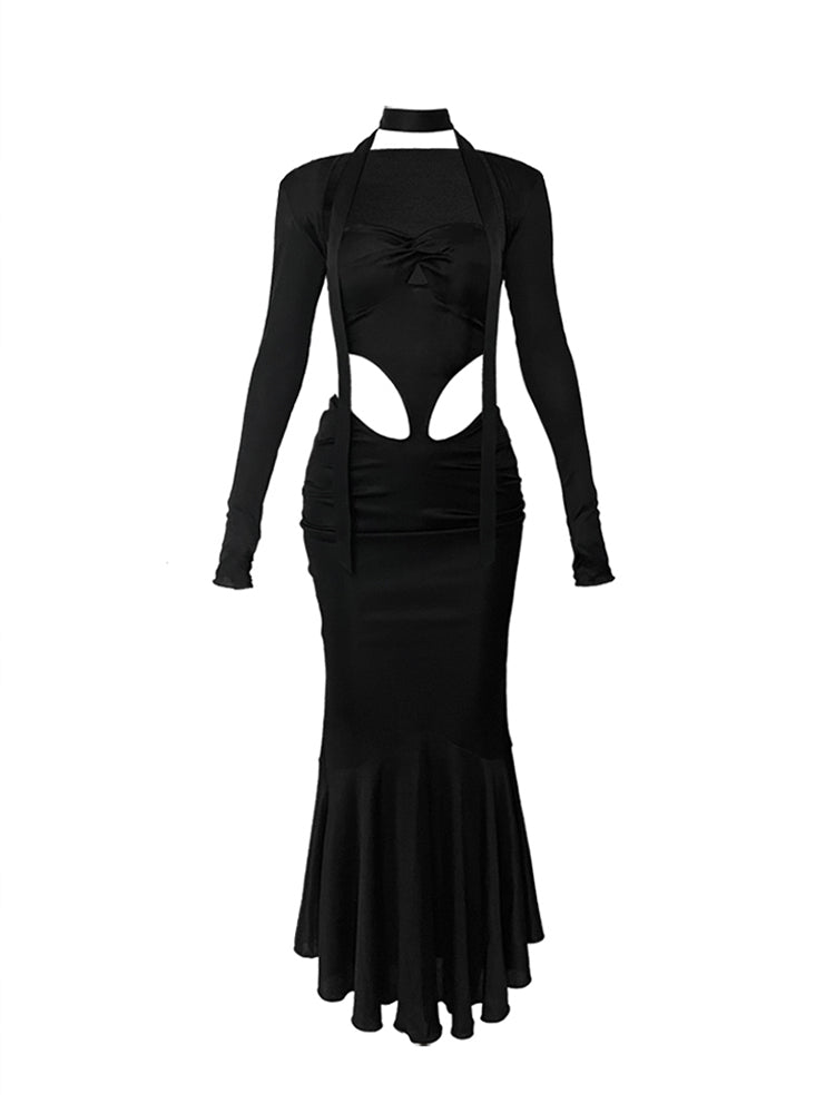 J TheChosen Black Lace Mermaid Dress and Scarf Set
