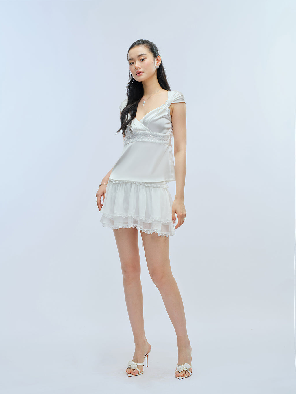 J TheChosen Beaded Satin V-Neck Wrap Top