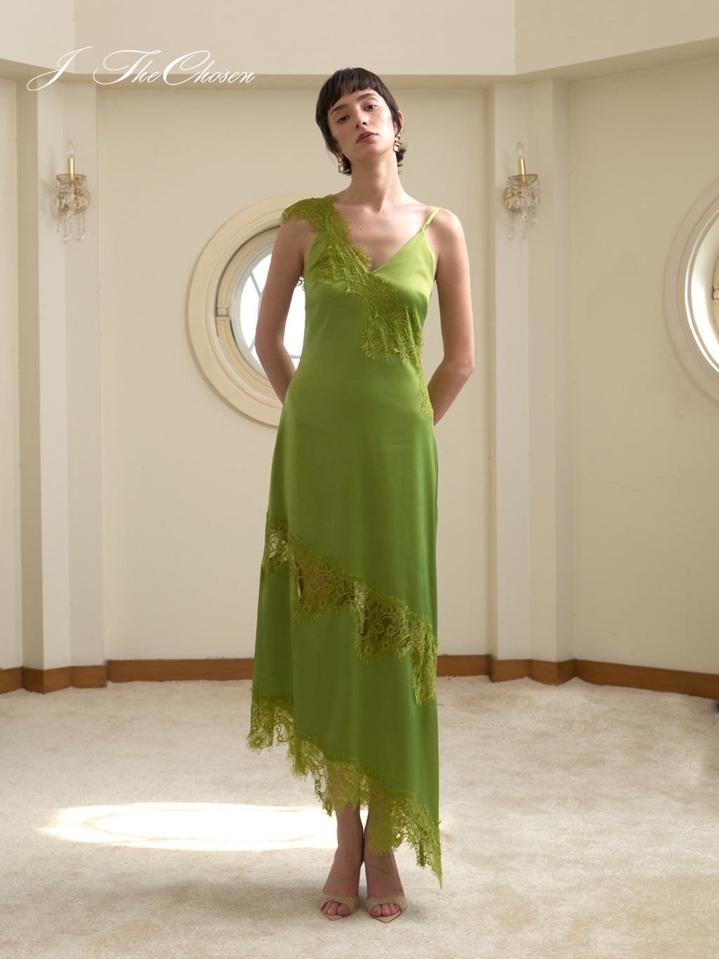 J TheChosen Lace Satin Slip Dress