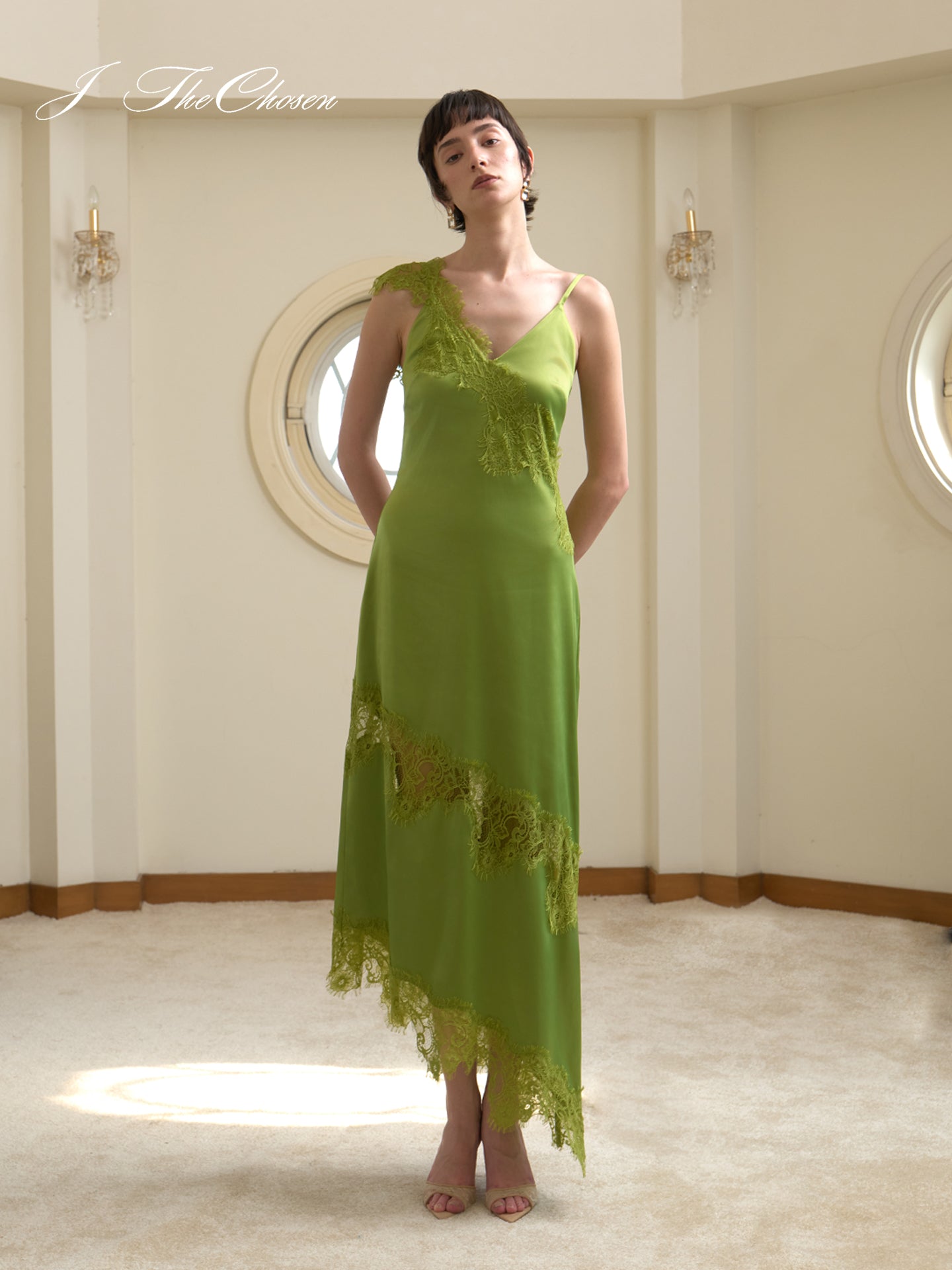 J TheChosen Lace Satin Slip Dress