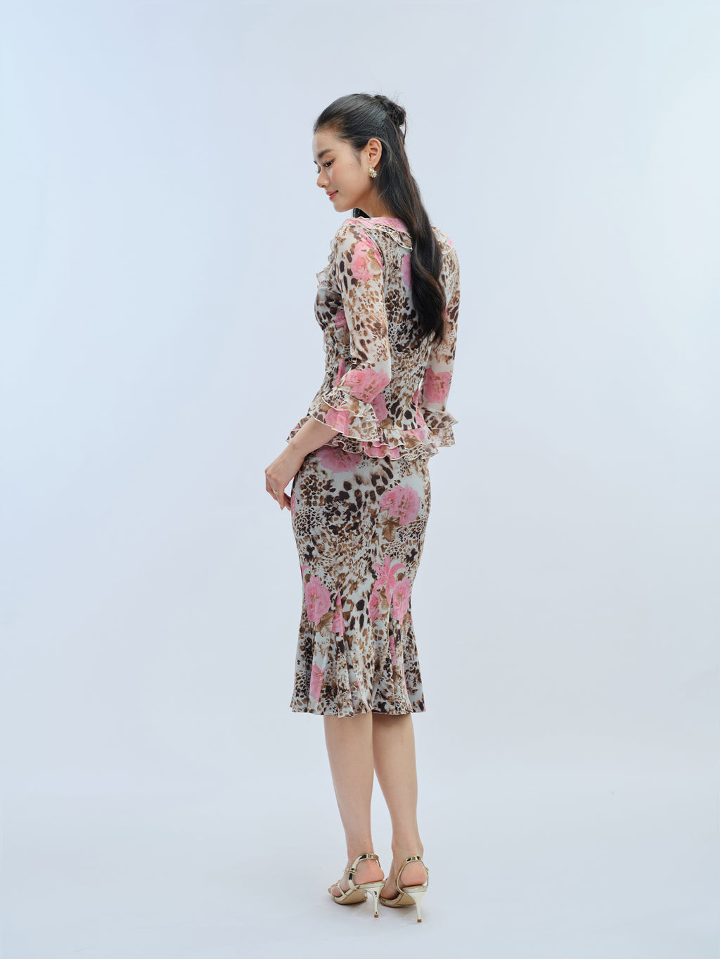 J TheChosen Leopard Mesh Ruffle Mermaid Set