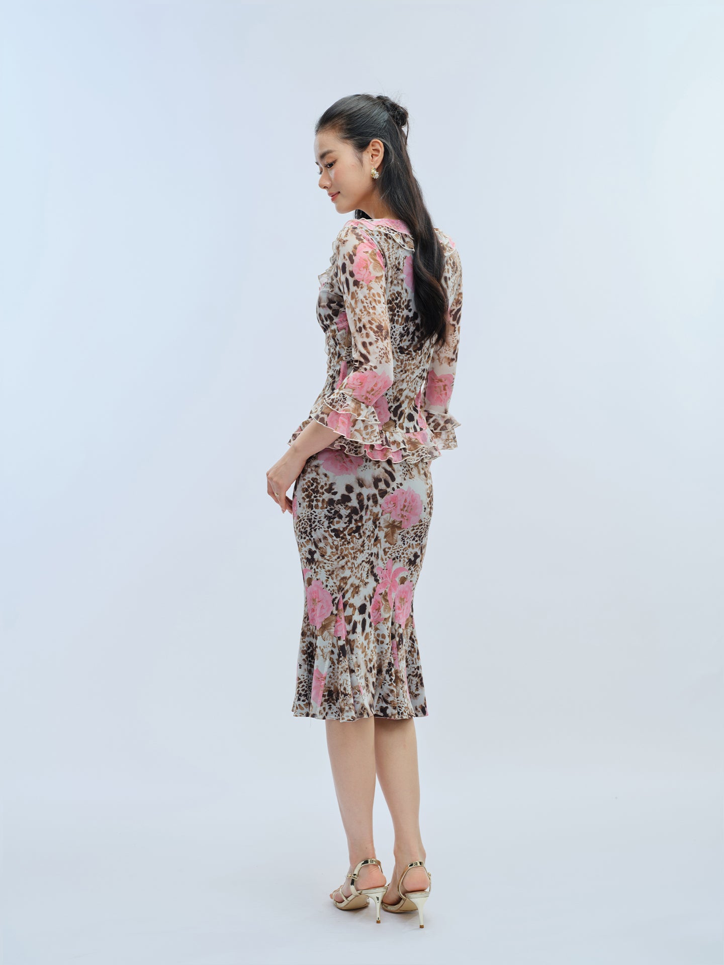 J TheChosen Leopard Mesh Ruffle Mermaid Set