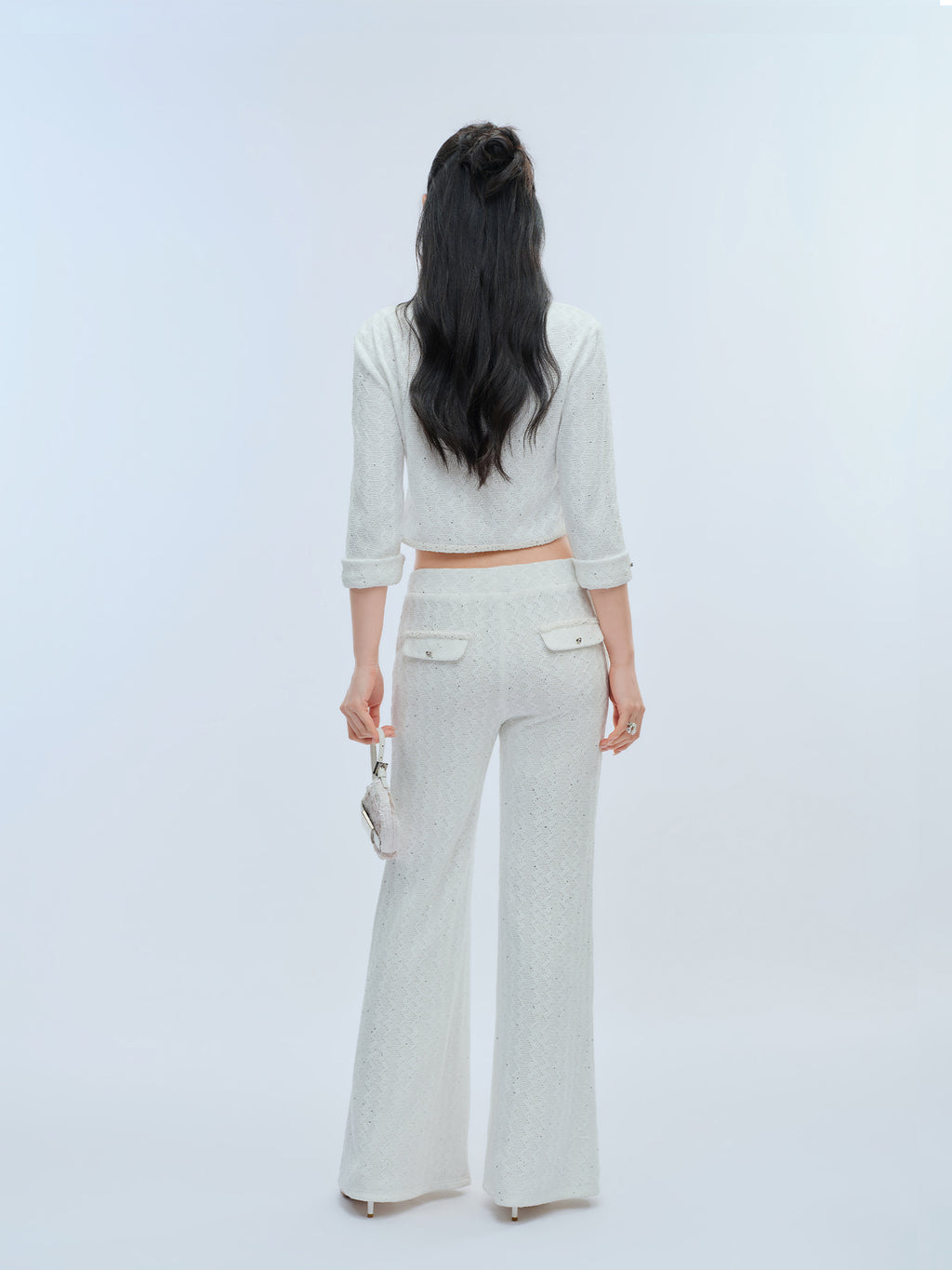 J TheChosen Openwork Sequin Knit Set with Flared Pants
