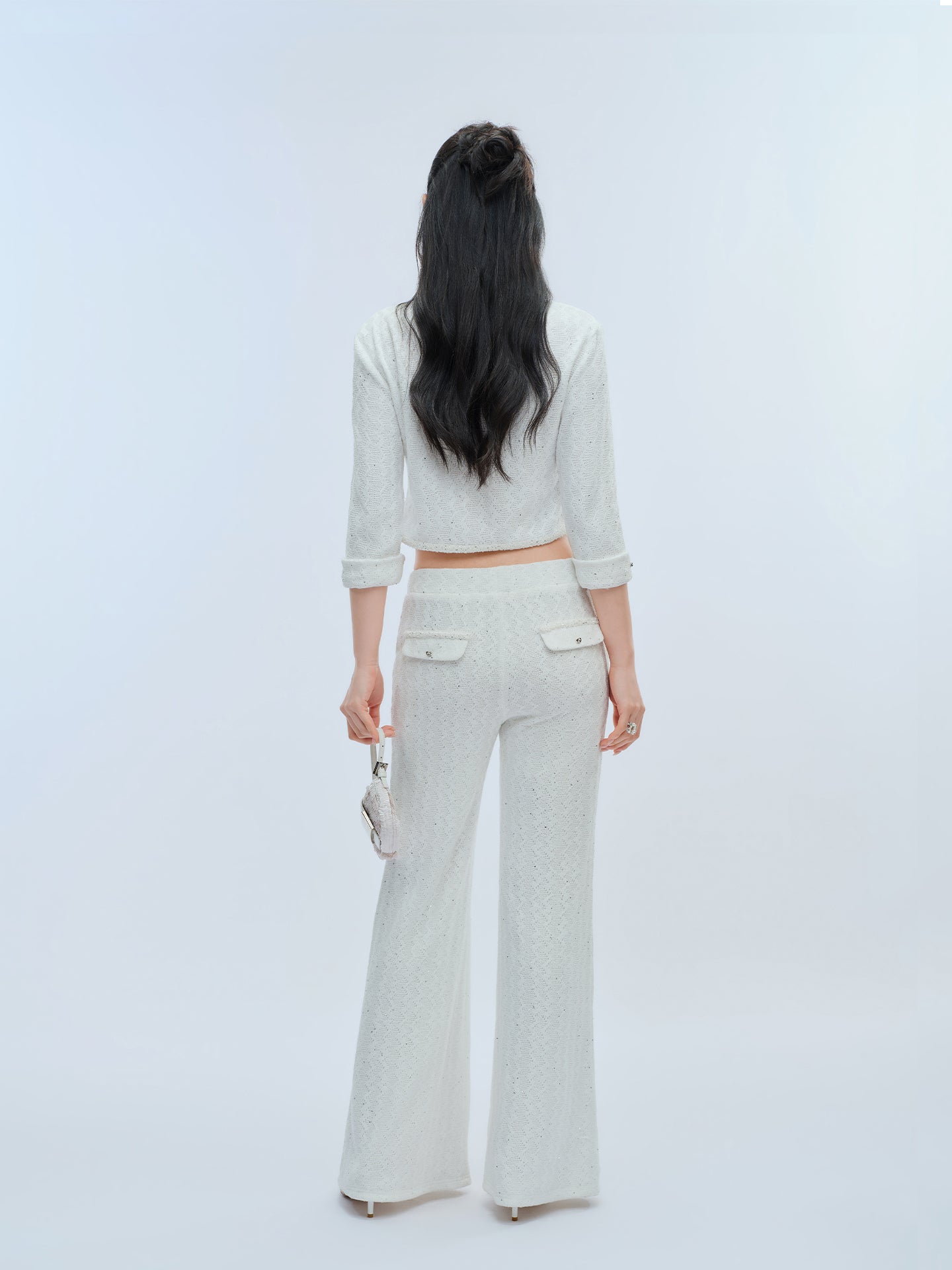 J TheChosen Openwork Sequin Knit Set with Flared Pants