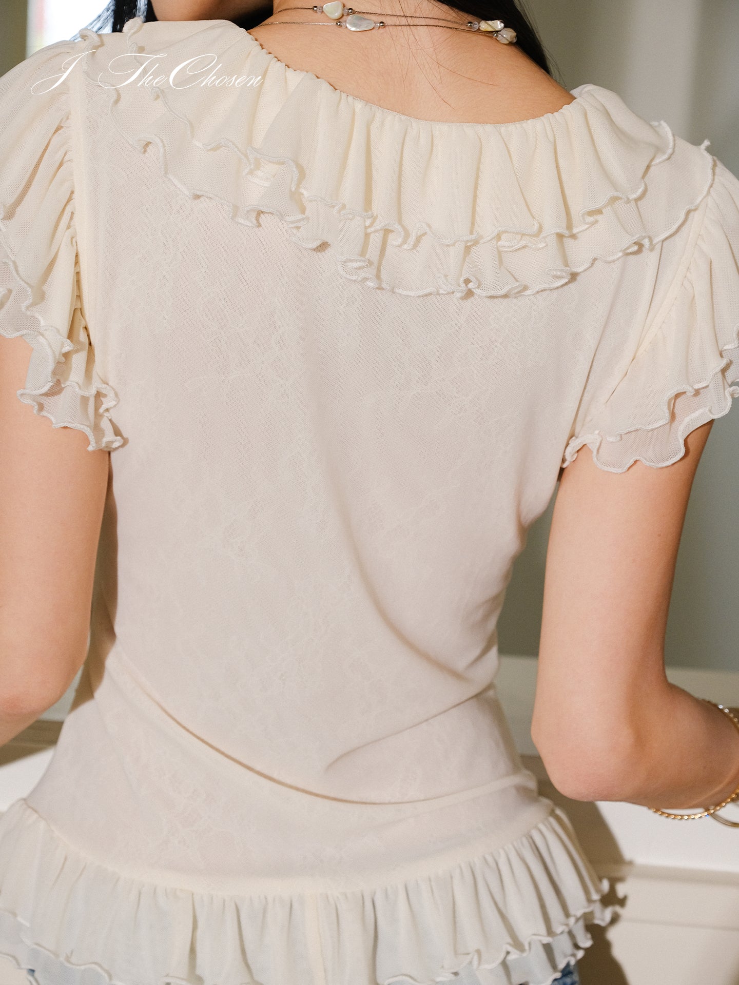J TheChosen V-Neck Ruffle Smocked Knit Top