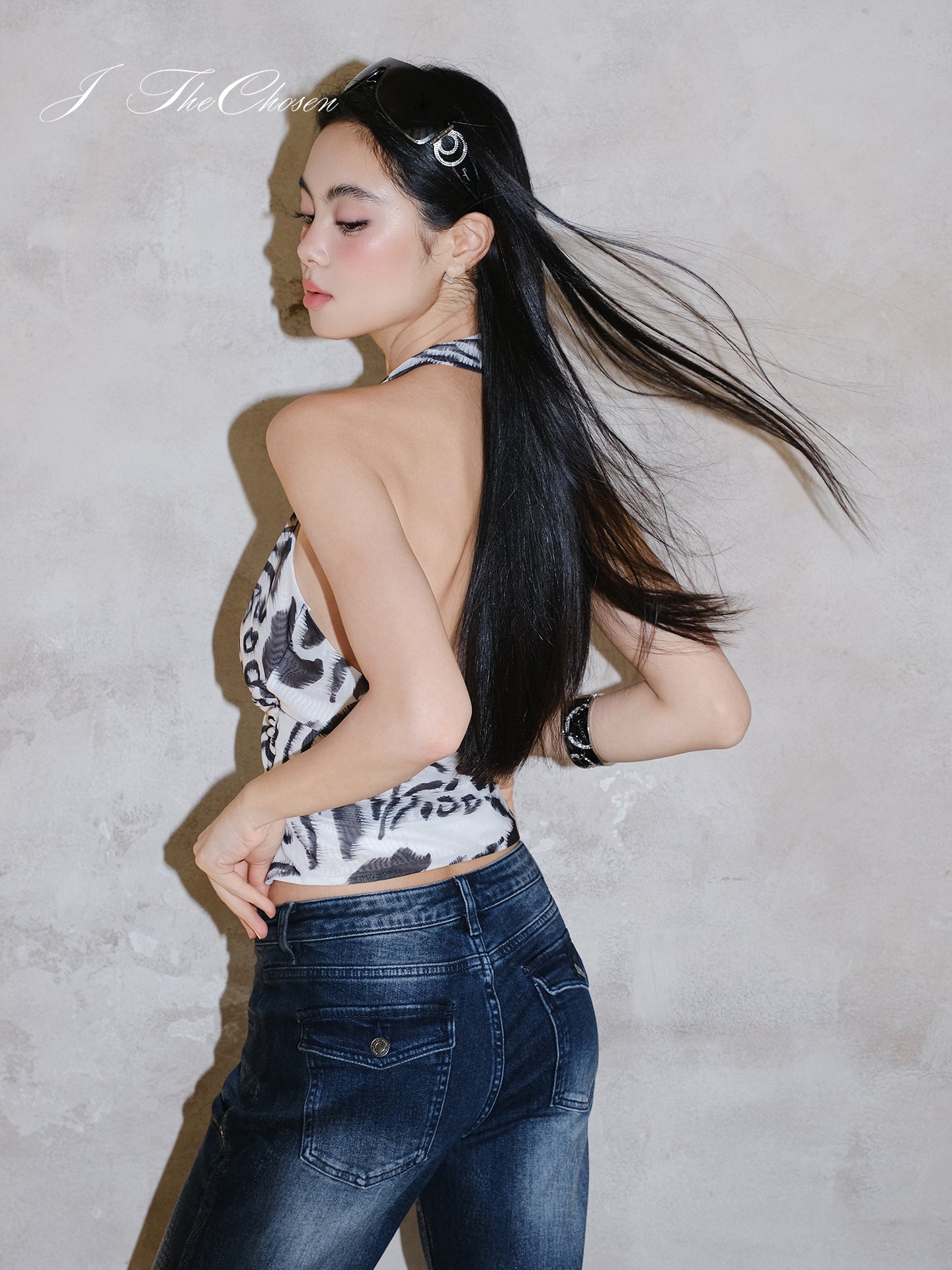 J TheChosen Leopard Print Mesh Halter Fitted Cami