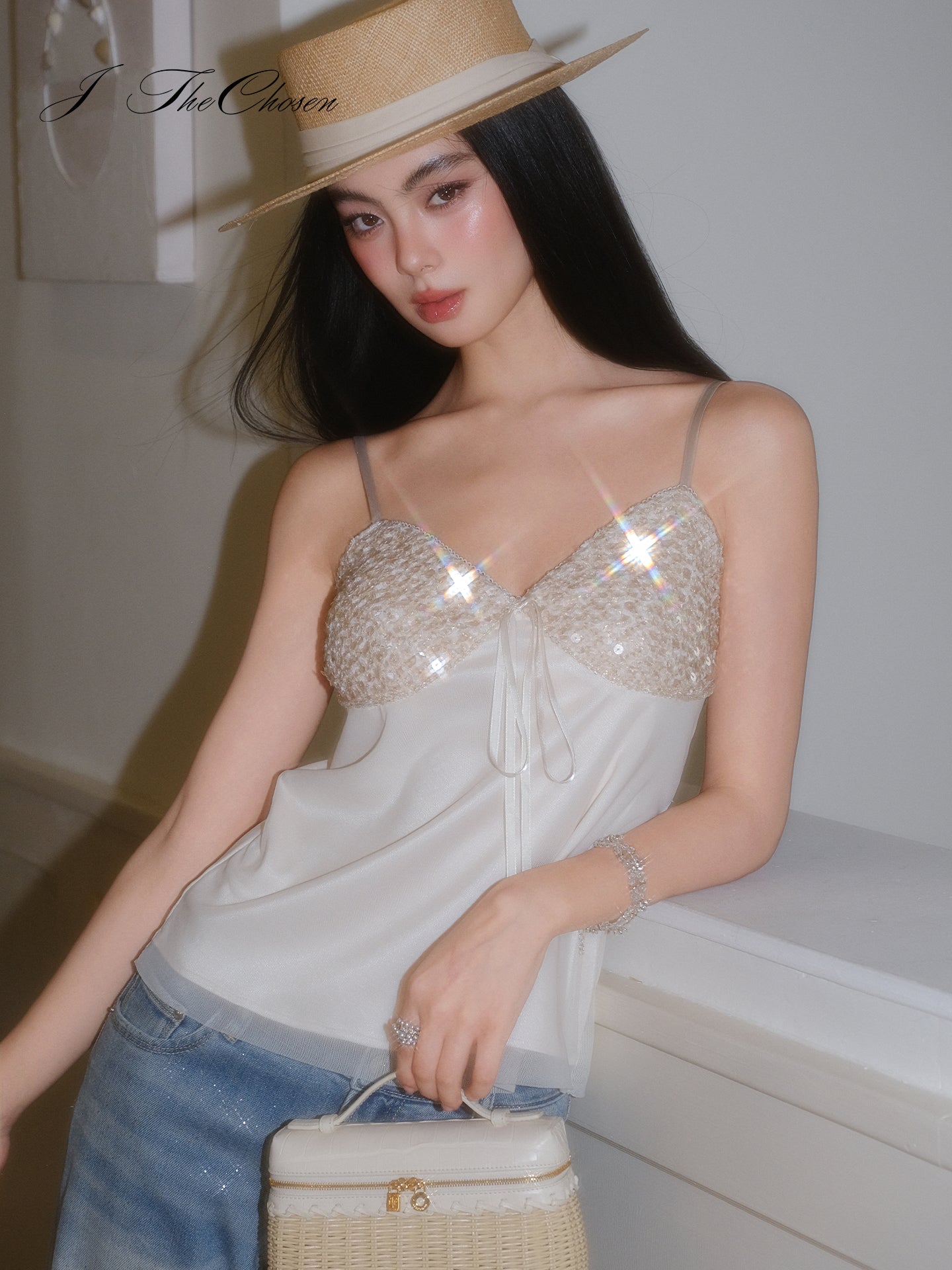 J TheChosen Sequin Mesh Strapless Layered Top