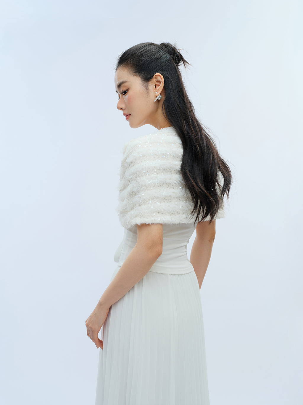 J TheChosen Sequin Furry Tie Cardigan Cape