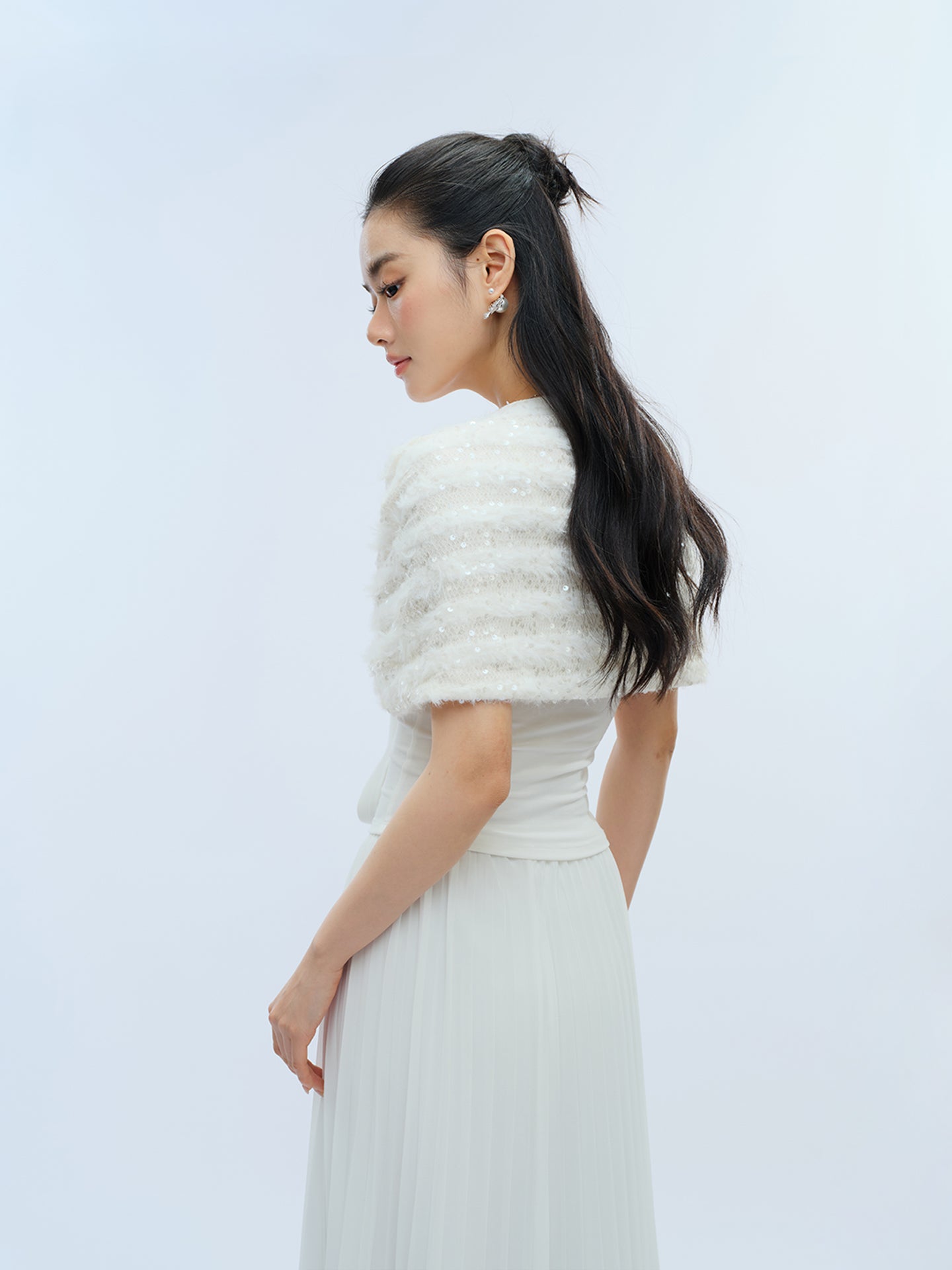J TheChosen Sequin Furry Tie Cardigan Cape