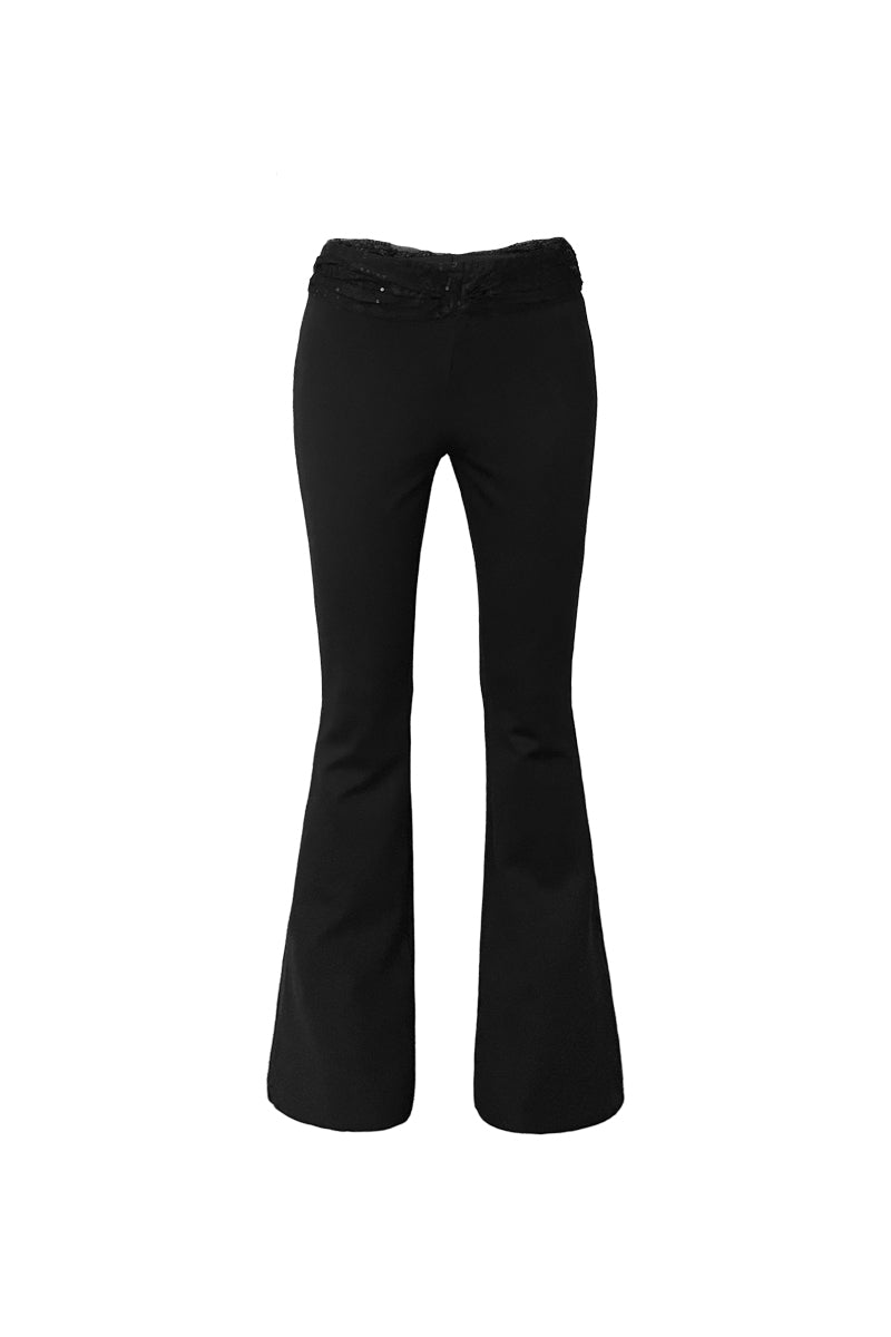 J TheChosen Black Lace Panel Low-Rise Flared Pant