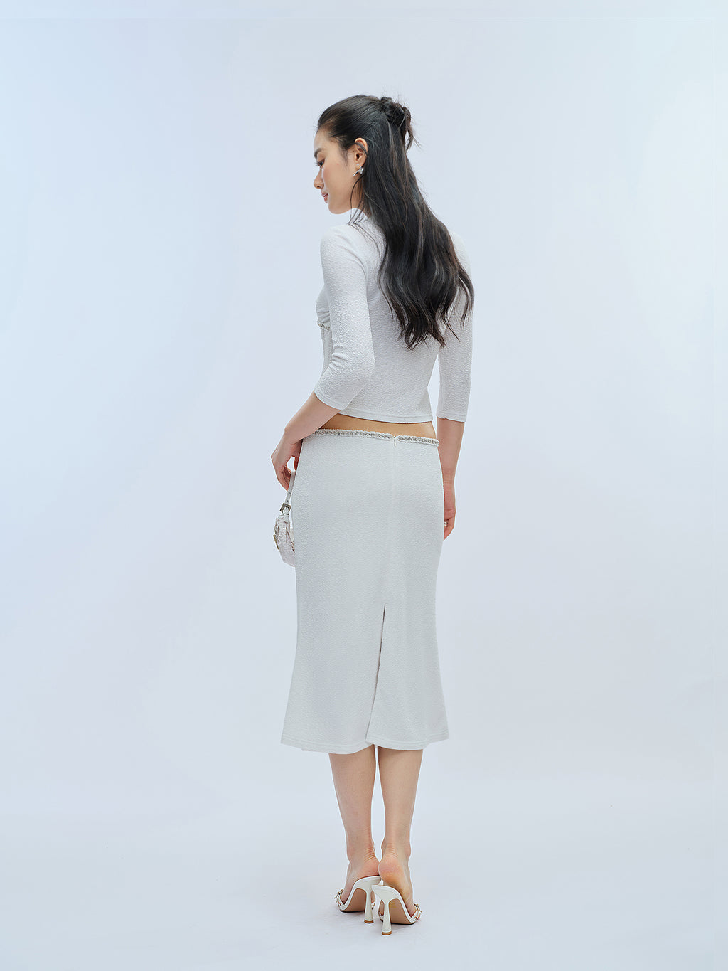 J TheChosen Pearl White V-Neck Top & Mermaid Skirt Set
