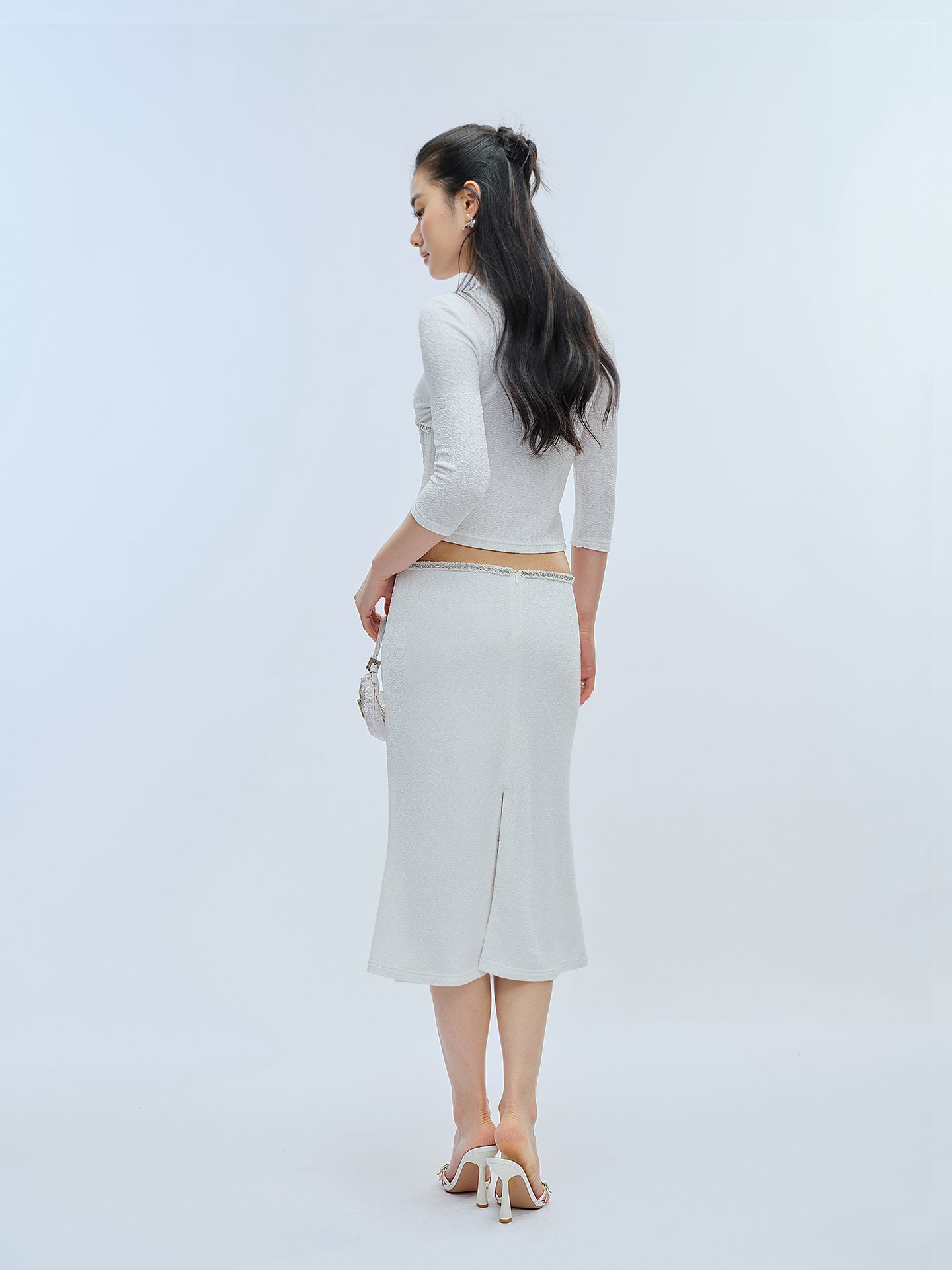 J TheChosen Pearl White V-Neck Top & Mermaid Skirt Set