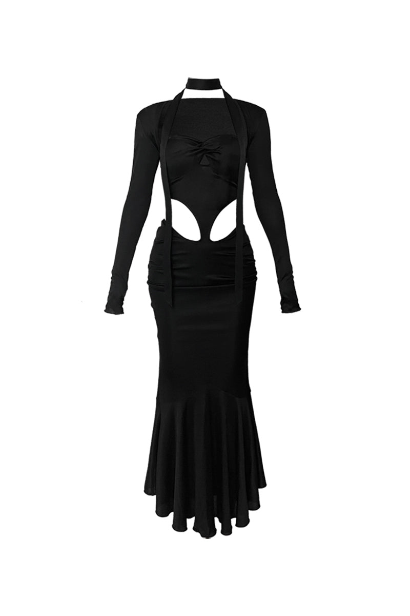 J TheChosen Black Lace Mermaid Dress and Scarf Set