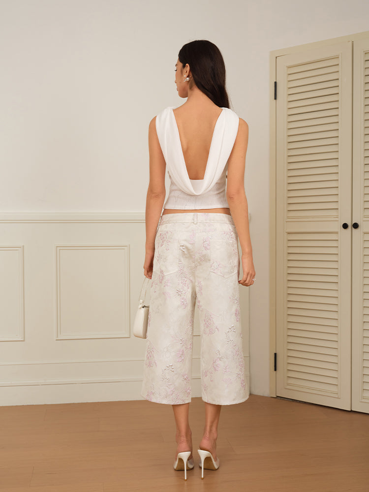J TheChosen 3D Beaded Flower Mesh Backless Top