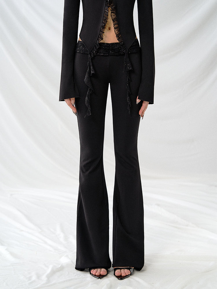 J TheChosen Black Lace Panel Low-Rise Flared Pant