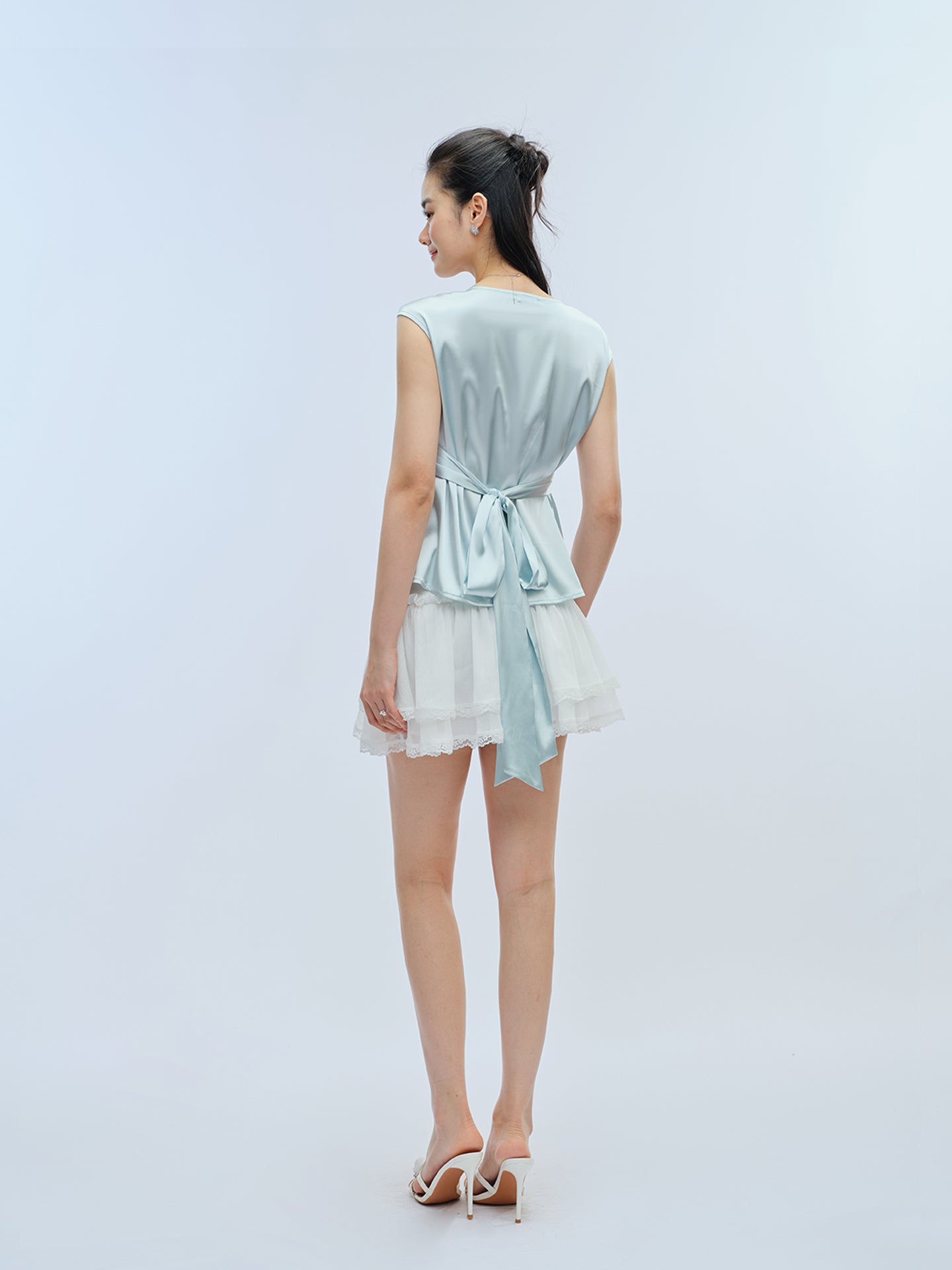 J TheChosen Beaded Satin V-Neck Wrap Top