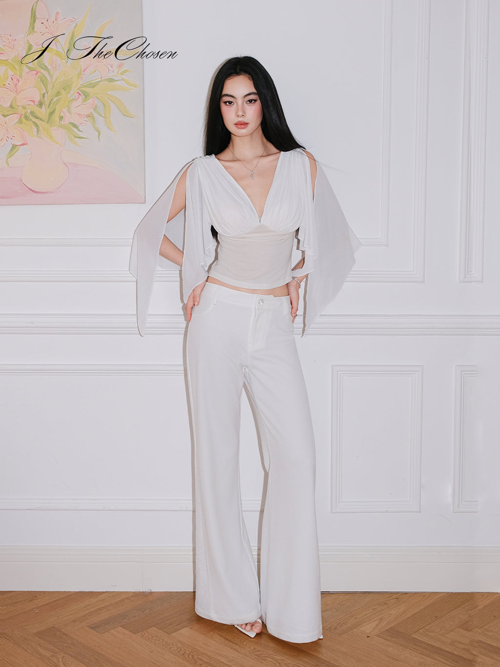 J TheChosen White Mesh Rhinestone Top