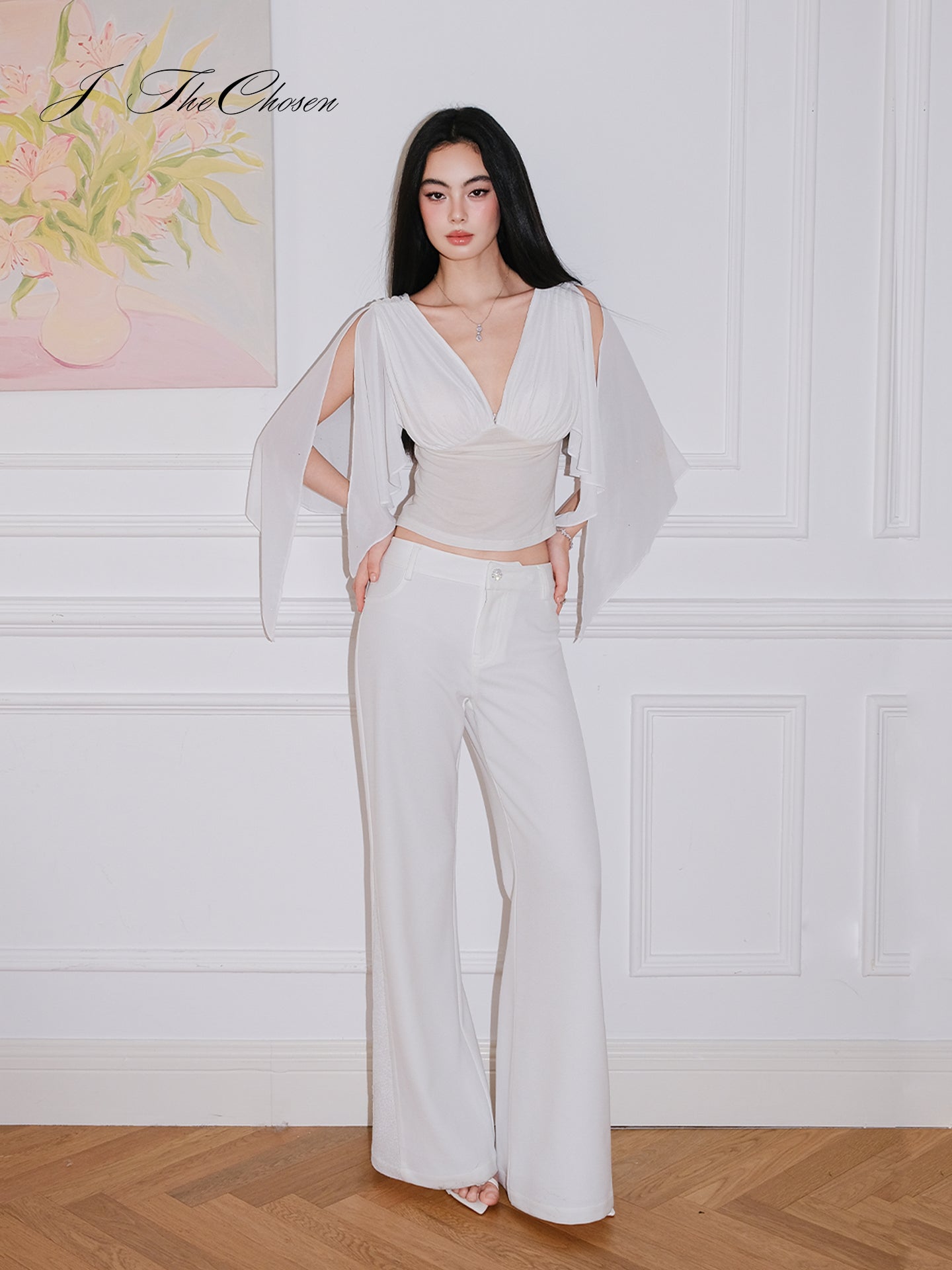 J TheChosen White Mesh Rhinestone Top