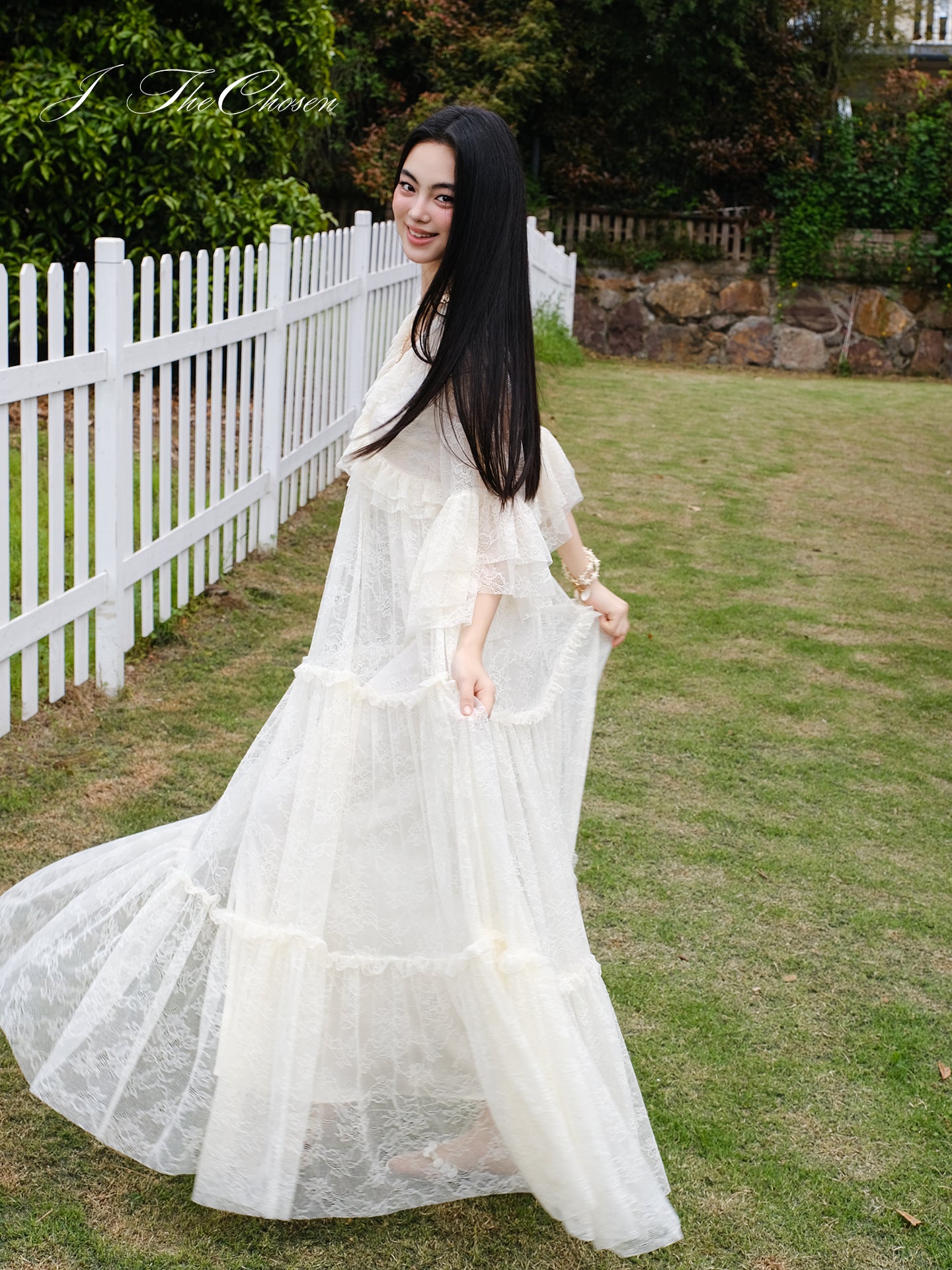 J TheChosen Lace Layered Ruffle Dress