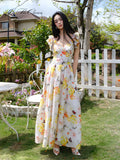J TheChosen Ombre Floral Ruffle V-Neck Vacation Dress