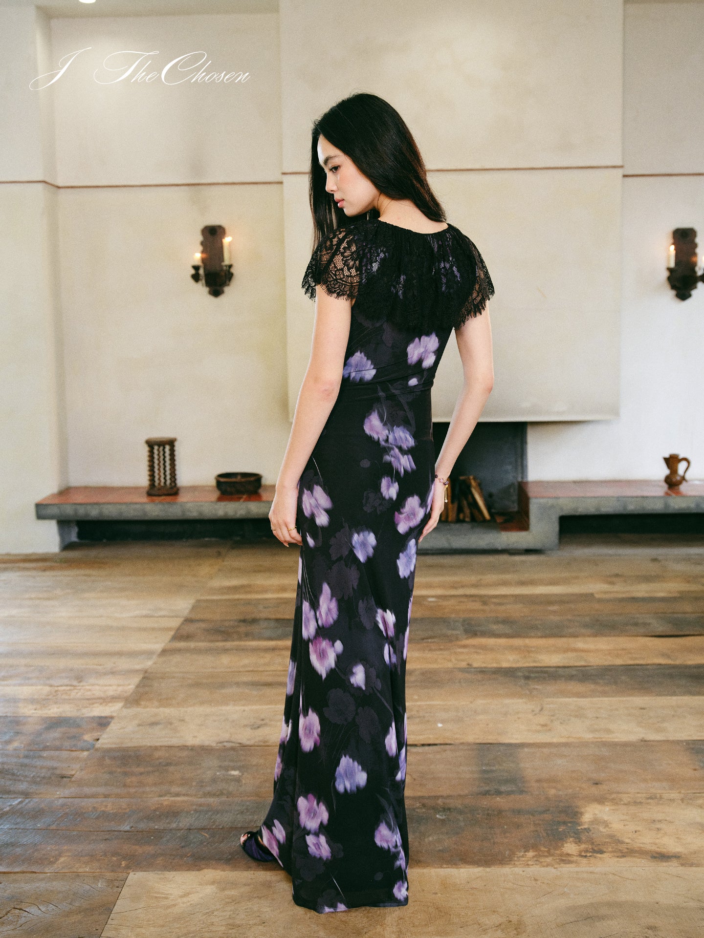 J TheChosen Deep V Lace Mesh Dress