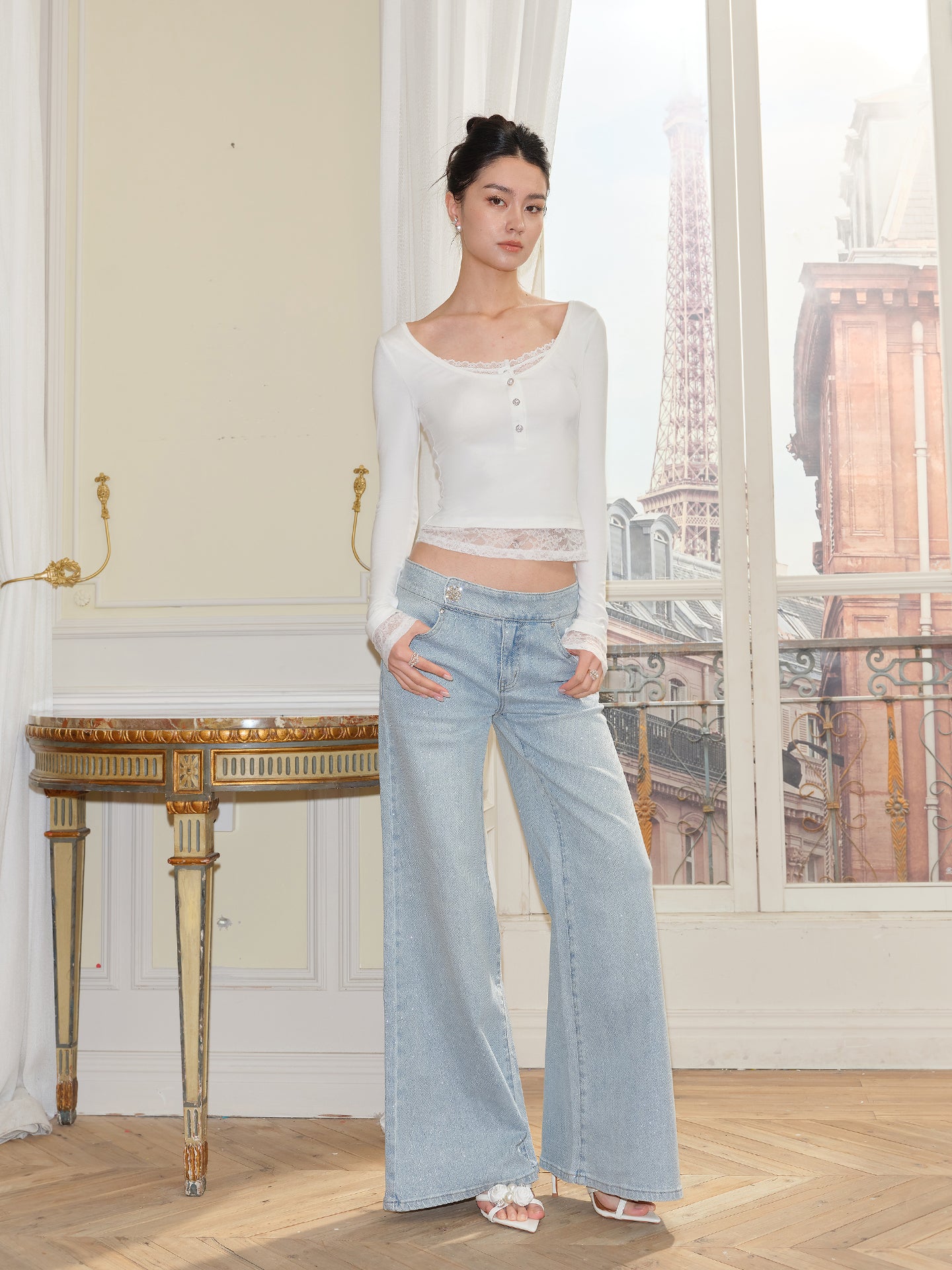 J TheChosen Two-Piece Lace Henley Top