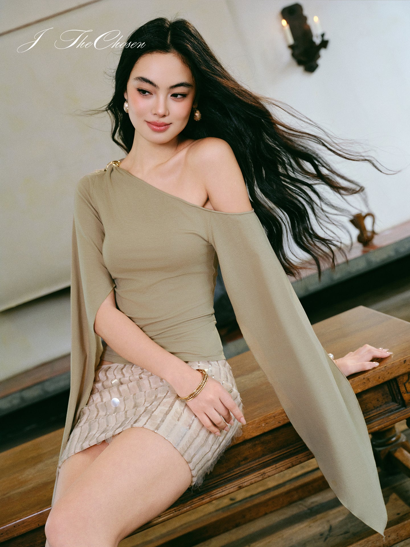 J TheChosen Asymmetric Off-Shoulder Ruffle Top