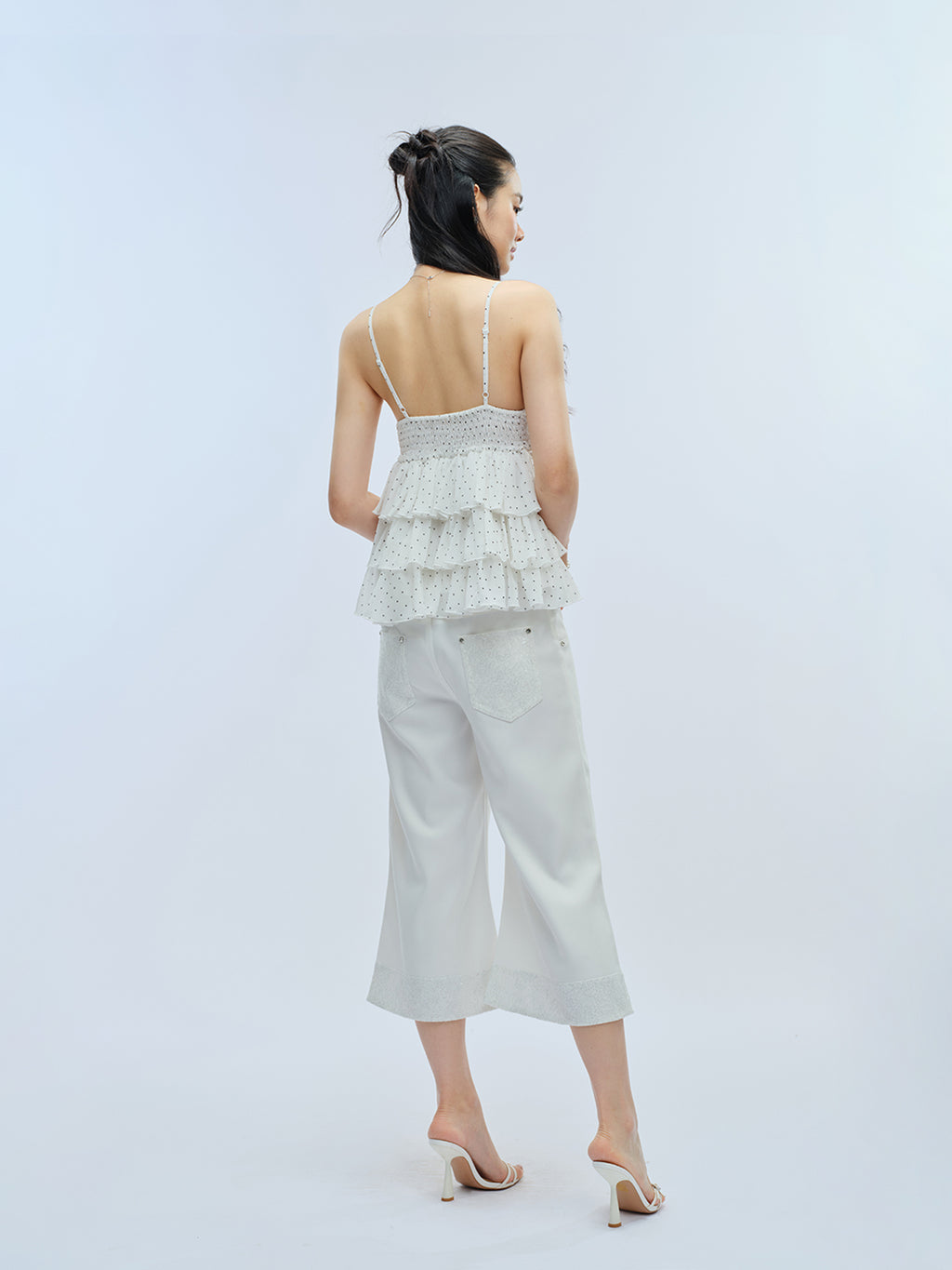 J TheChosen Polka Dot Chiffon Tiered Lace Bow Top
