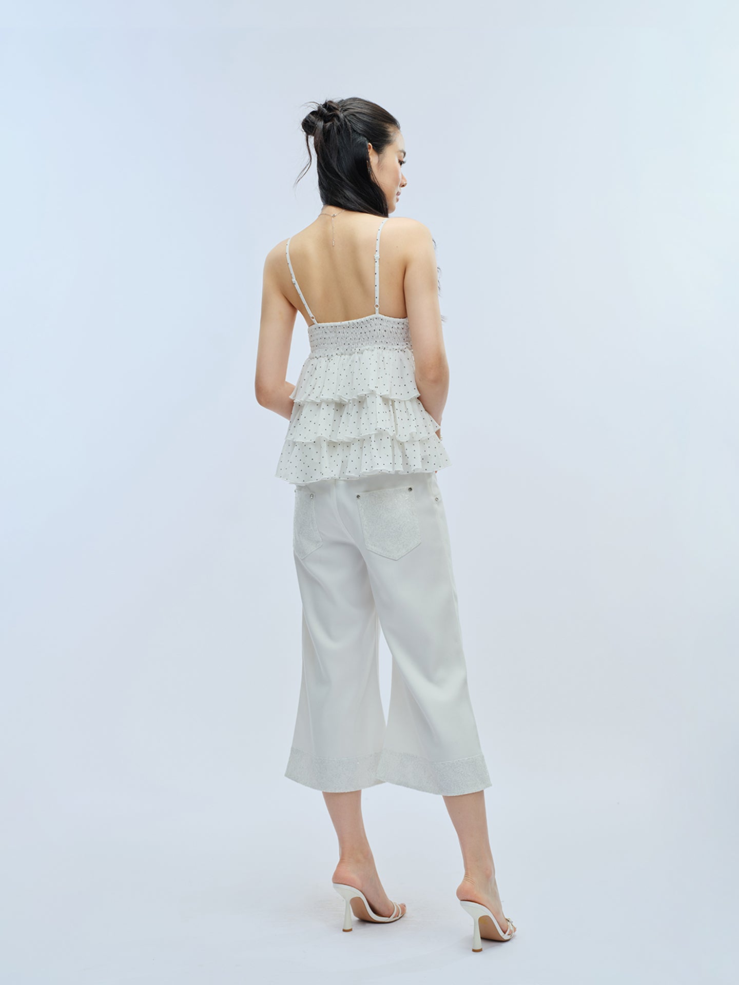J TheChosen Polka Dot Chiffon Tiered Lace Bow Top