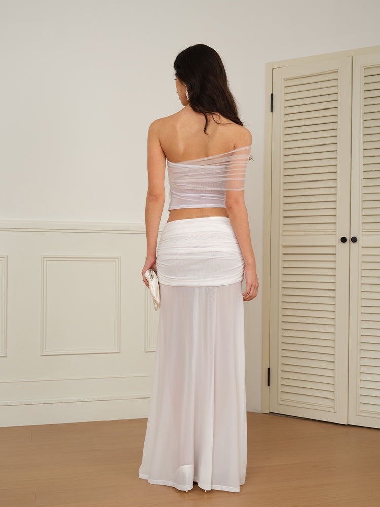 J TheChosen Mesh Beaded Strapless Top
