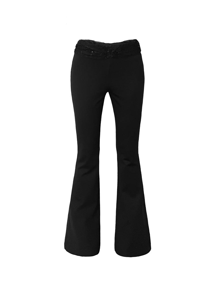 J TheChosen Black Lace Panel Low-Rise Flared Pant