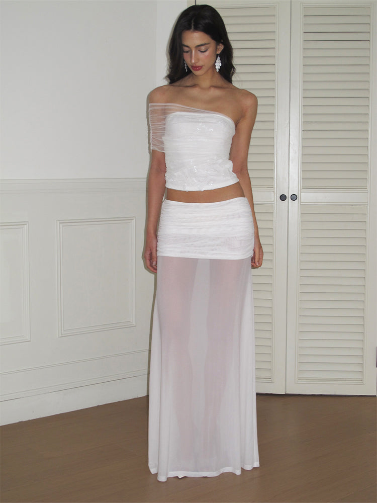 J TheChosen  "White Plume" Mesh Beaded Bralette Top