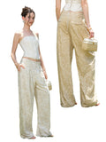 J TheChosen Linen Sequin Palmtree Embroidery Pants