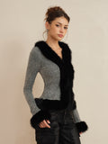 J TheChosen Sequin-Embellished Knit Top With Faux Fur Collar