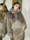 J TheChosen Metallic Tweed and Faux Fur Coat