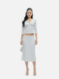 J TheChosen Pearl White V-Neck Top & Mermaid Skirt Set