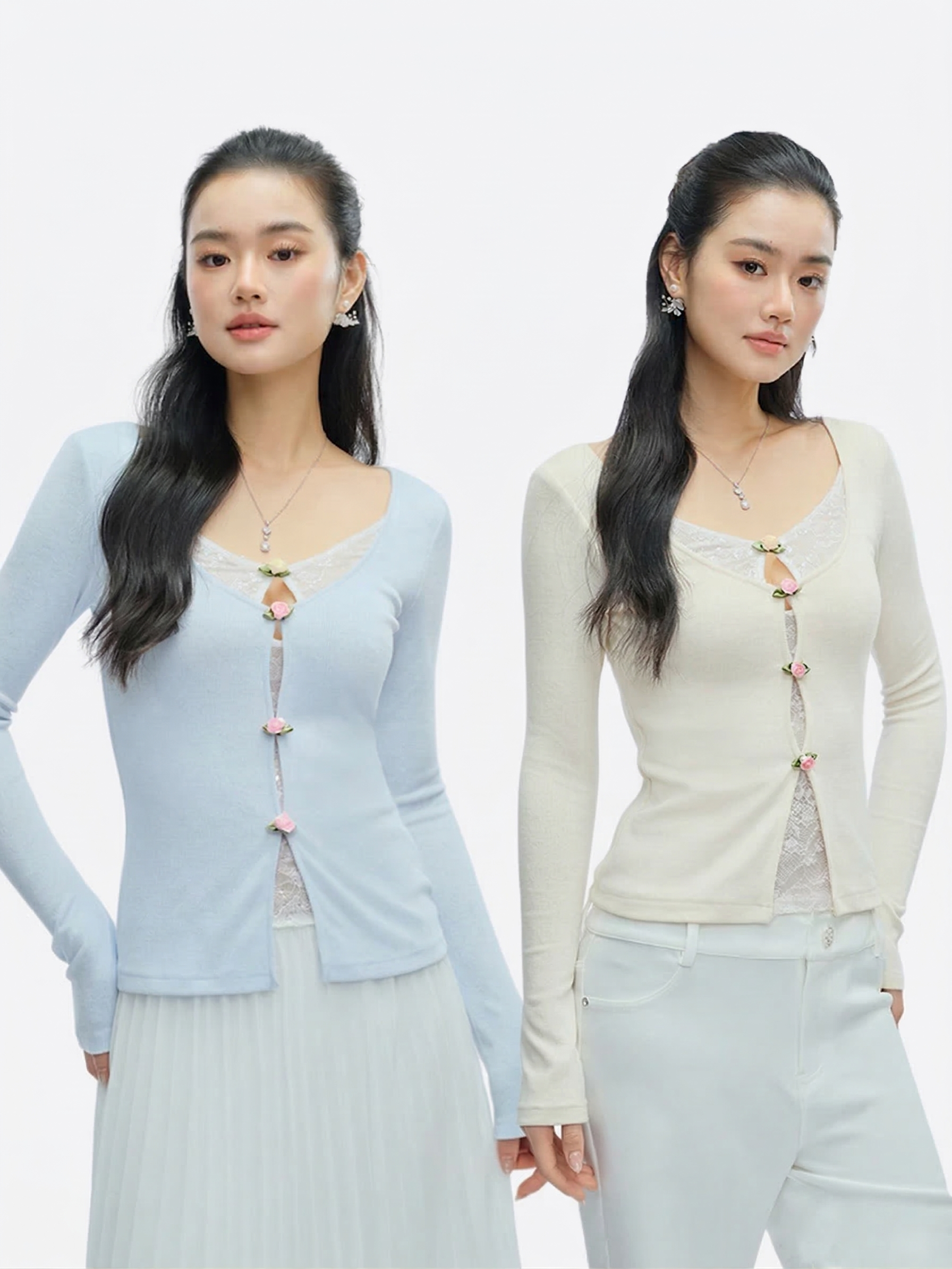 J TheChosen Faux Two-Piece Sequin Lace Knit Top