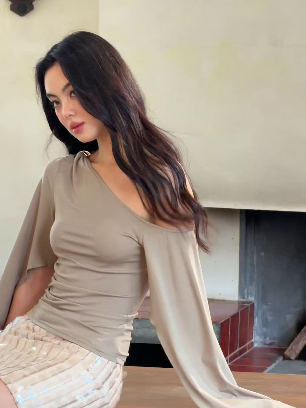 J TheChosen Asymmetric Off-Shoulder Ruffle Top