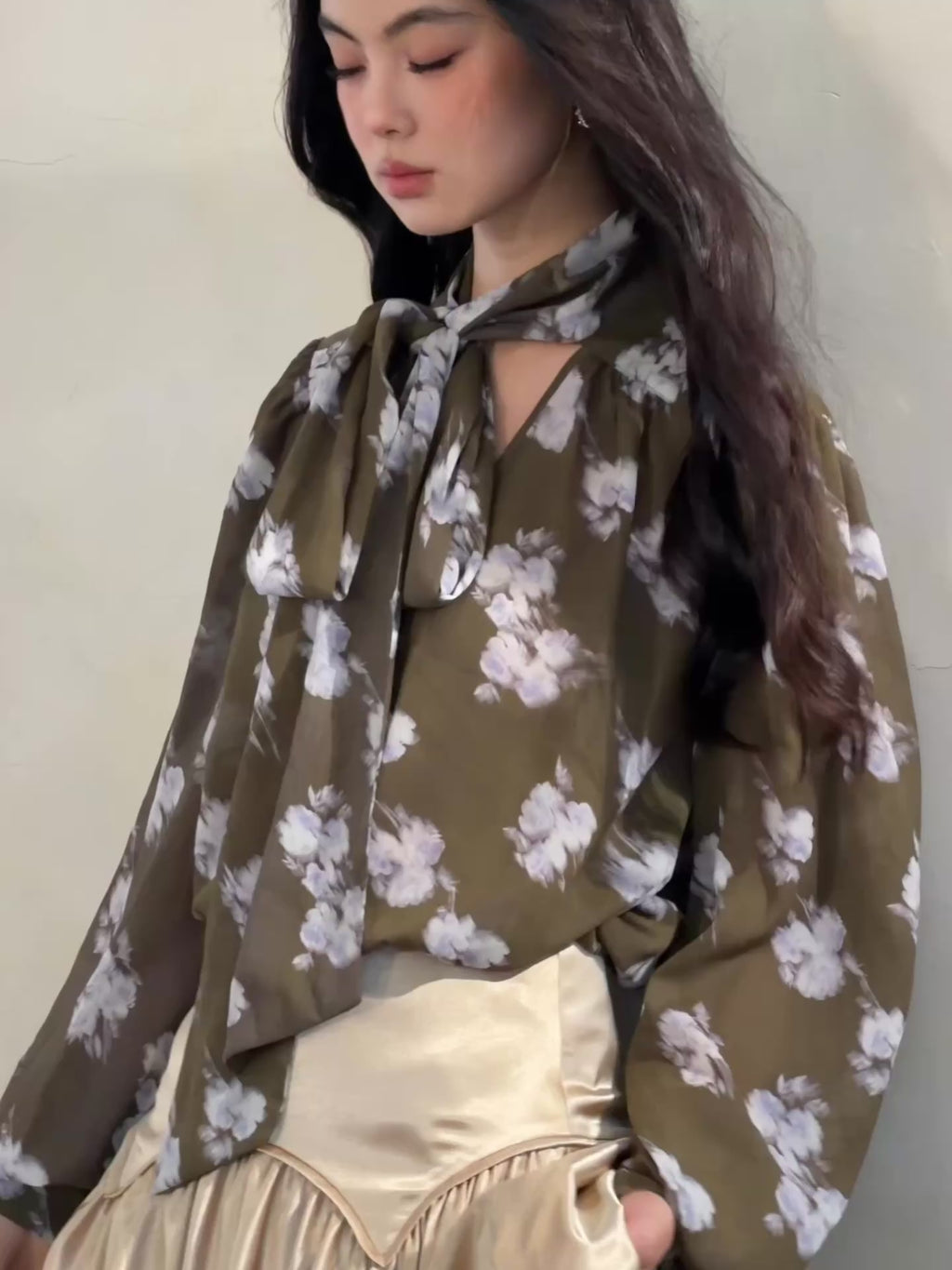 J TheChosen Long-Sleeve Shirt & Satin A-Line Skirt Set