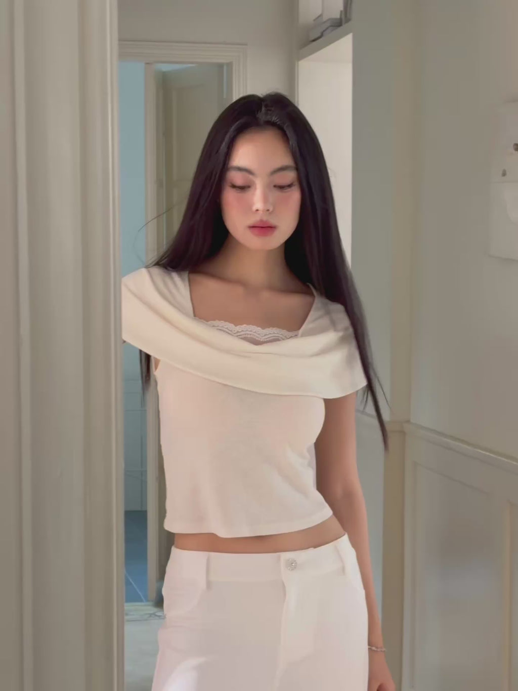J TheChosen Sequin Knit Lace Blouse with Oversized Collar