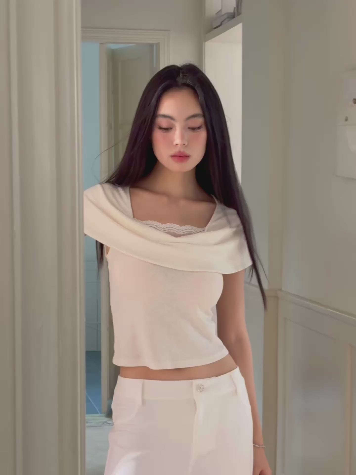 J TheChosen Sequin Knit Lace Blouse with Oversized Collar
